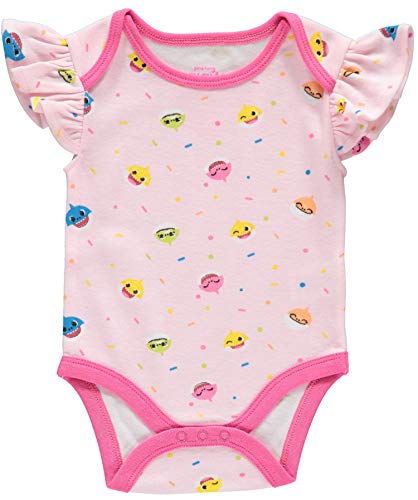 Baby Shark Baby Girls Bodysuit Three Pack - Baby Bodysuit Multipack -   Girl Clothes (Grey/White/Pink, 0-3M)