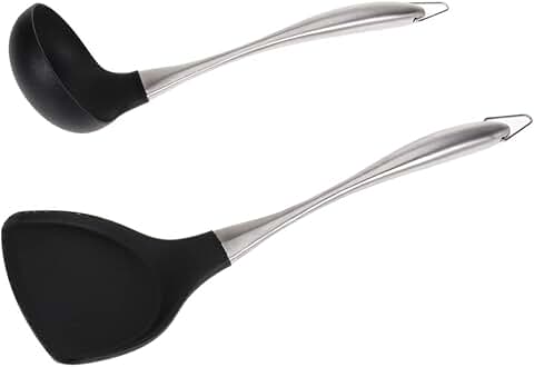 Set of 2 stainless steel wok spatulas with long handles