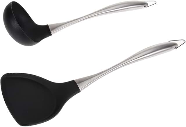 Set of 2 stainless steel wok spatulas with long handles