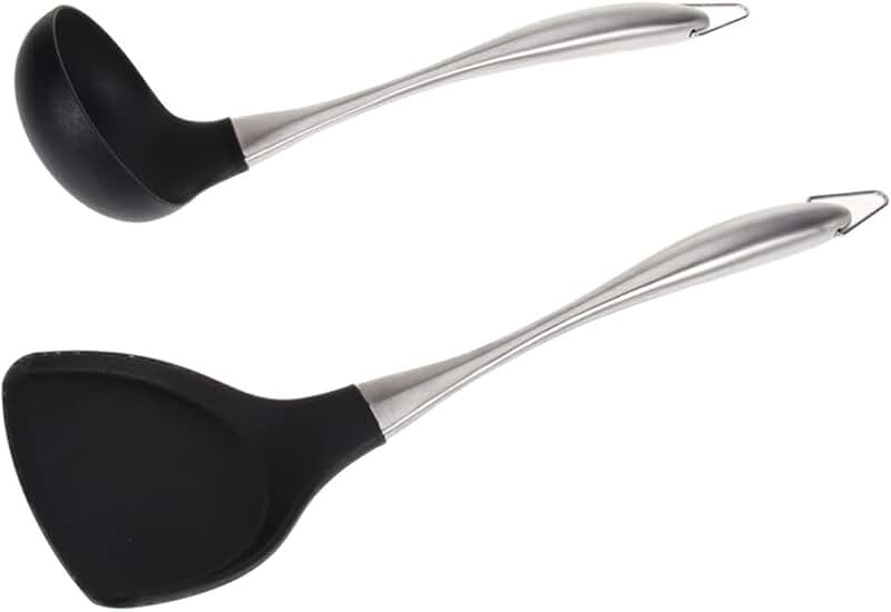 Set of 2 stainless steel wok spatulas with long handles