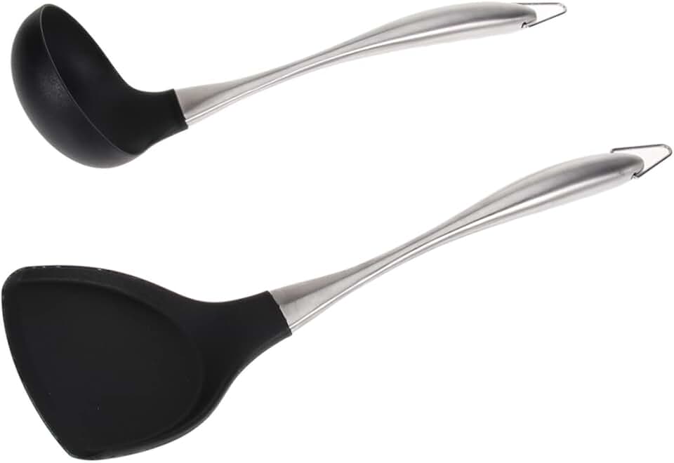 Set of 2 stainless steel wok spatulas with long handles
