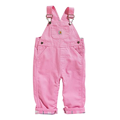 Girls' Washed Microsanded Canvas Flannel Lined Bib Overall, Rosebloom, 9 Months
