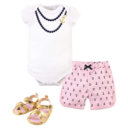 Uni  Baby Cotton Bodysuit, Pant and Shoe Set, Anchor Necklace, 0-3 Months
