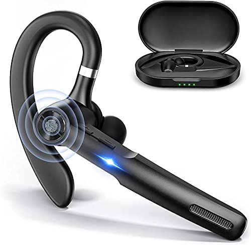 Bluetooth Headset, Bluetooth Earpiece with MIC, Trucker Bluetooth Headset 50Hrs with Charging Case, in-Ear Headphones Wireless Earphones for Business,Office and Driving