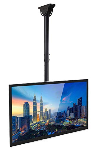 TV Ceiling Mount Bracket, Adjustable Height Full Motion 360 Deg Rotation Tilting Swiveling for Flat Panel LCD LED OLED Plasma TVs, Fits up to 75 Inch TVs, 110 Pound Capacity, Black (MI-509B)