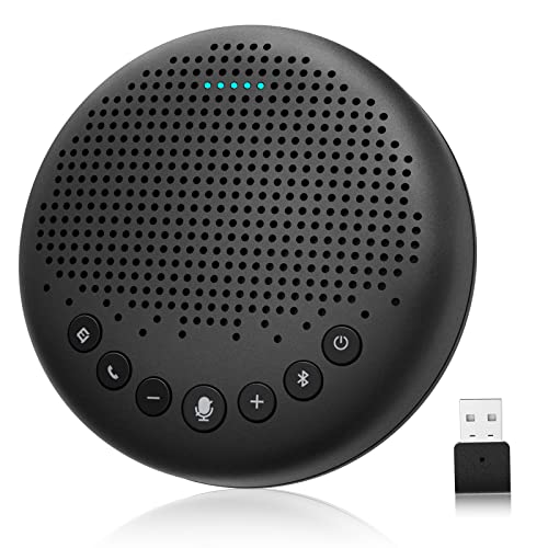 Bluetooth Speakerphone - Luna Conference Speaker, w/Enhanced Noise Reduction Algorithm, Daisy Chain, w/Dongle USB Speakerphone for Home Office, 360 Voice Pickup for 8 People Black