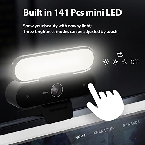 Studio 5-in-1 Full HD 1080P Webcam with Light, Microphone & Speakers, Computer Camera with Fill Light & Privacy Protection, Web Cam Supports Clear Stereo Audio, HD Light Correction