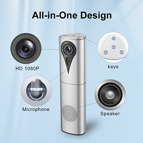 Conference Webcam Camera,Video Conference Camera with Microphone & Spearker for Small Meeting Room, HD 1080p Video, 110 Wide Angle Lens, Campatible with All Video Conference Software Apps