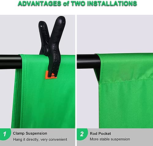 10 X 7 FT Green Screen Backdrop for Photography, Chromakey Virtual GreenScreen Background Sheet for Zoom Meeting, Cloth Fabric Curtain with 4 Clamps for YouTube Video Studio Calls Streaming Gaming VR