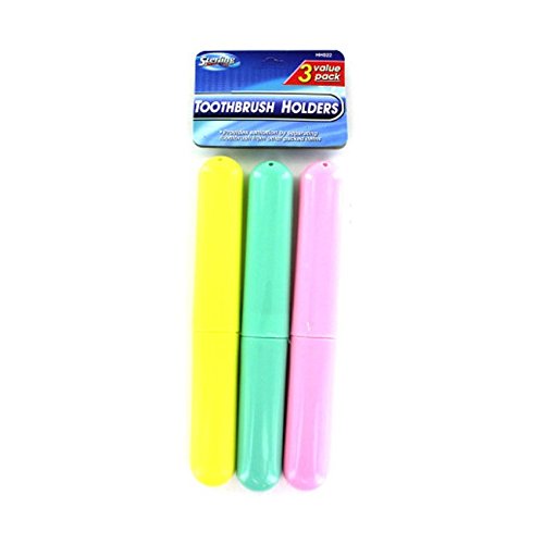 Assorted Color 3-Piece Toothbrush Holders Set-12 Pack