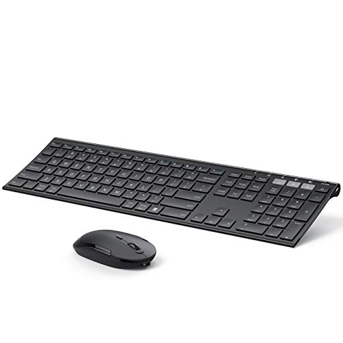 Bluetooth Keyboard Mouse, Multi-Device Wireless Keyboard and Mouse Combo, Ultra Slim, Rechargeable, Dual-Mode(Bluetooth 4.0 + USB), Windows/Mac OS/Android (Black)