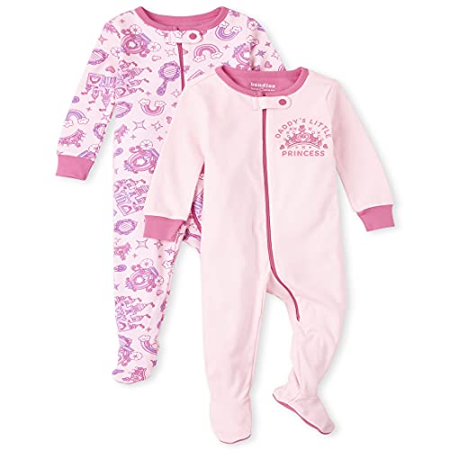 Baby Toddler Girl Princess Snug Fit Cotton One Piece Pajamas 2-Pack, Cameo, 0-3 Months