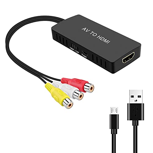 RCA to HDMI Converter, AV to HDMI Adapter, Composite to HDMI Adapter Support 1080P, PAL/ NTSC Compatible with WII/WII U/PS one/PS2/PS3/STB/Xbox/VHS/VCR/Blue-Ray DVD ect.
