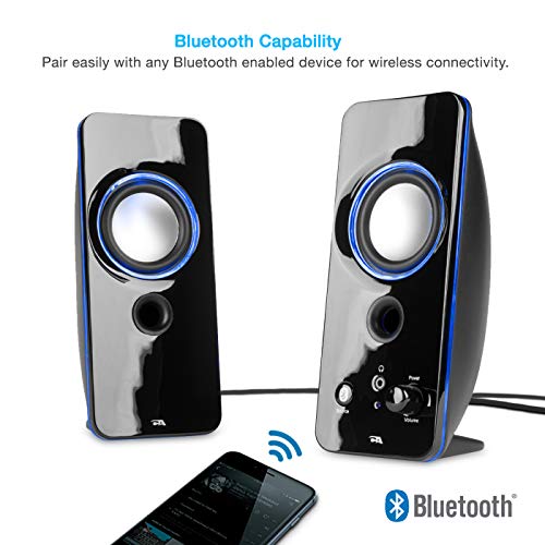 2.0 Color Changing Desktop Speaker System with Bluetooth Home Audio for Laptop, PC Computer, Tablet, and Smartphones (CA-SP29BT)