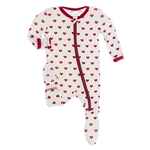 Full of Hearts Valentines Day Footie with Zipper, One-Piece Boy or Girl Baby Clothes  Natural Hearts 0-3 Months