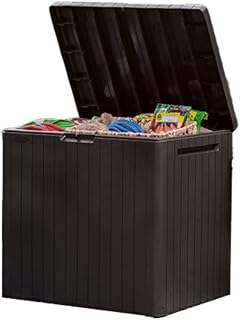 Brown 30-Gallon Resin Outdoor Storage Box and Side Table
