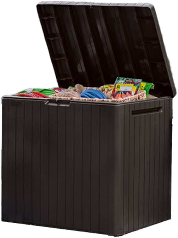 Brown 30-Gallon Resin Outdoor Storage Box and Side Table