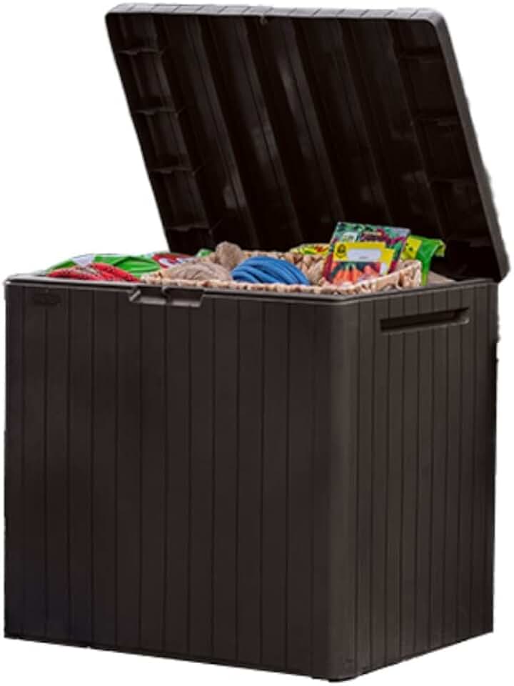 Brown 30-Gallon Resin Outdoor Storage Box and Side Table