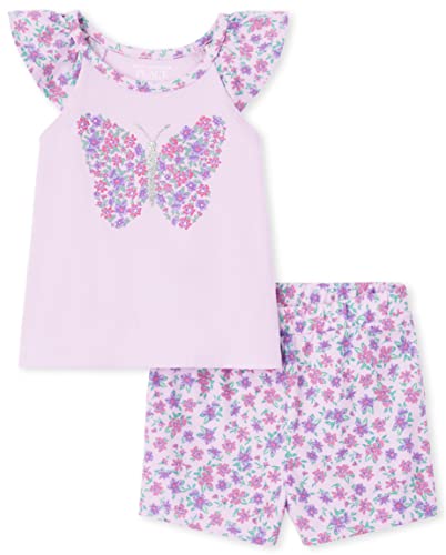 baby girls  and Toddler Short Sleeve Tank Top Shorts Set Shirt, Lilac Haze, 5T US