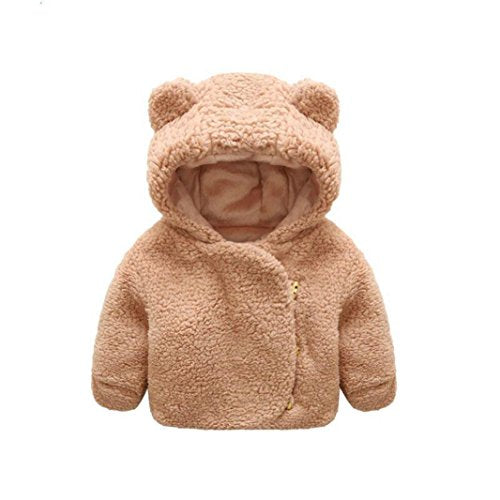 Toddler Baby Boys Girls Fur Hoodie Winter Warm Coat Jacket Cute Bear Shape Thick Clothes  Khaki, 0-6 Months