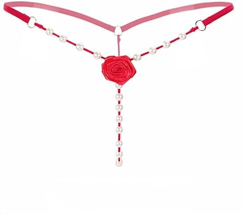 Women's Pearl T-Back G String with Embroidery and Beads