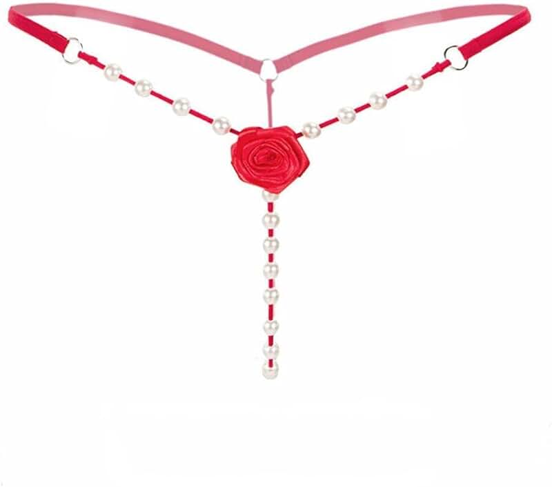 Women's Pearl T-Back G String with Embroidery and Beads