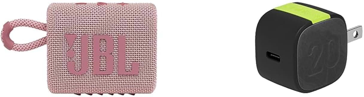 Portable Pink Waterproof Bluetooth Speaker and Compact USB-C Charger