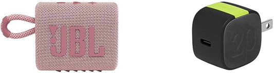 Portable Pink Waterproof Bluetooth Speaker and Compact USB-C Charger