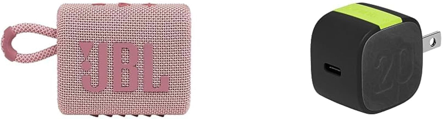 Portable Pink Waterproof Bluetooth Speaker and Compact USB-C Charger
