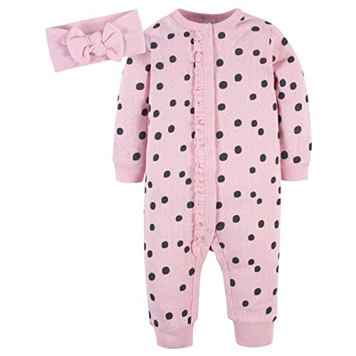 Baby Girls' 2-Piece Coverall & Headband Set, Dots, 3-6 Months