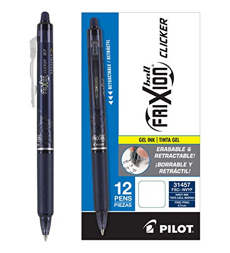 12 Navy Ink Erasable Gel Pens, Fine Point