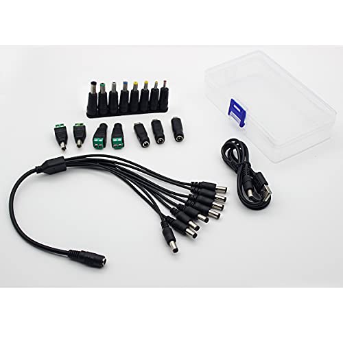 Universal 5V DC Power Cable, USB to DC 5.5x2.1mm Plug Powe Cord with Connectors(13pcs) DC Power Splitter Cable 1 Female to 8 Male Wire