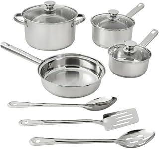 10-Piece Stainless Steel Cookware Set with Glass Lids