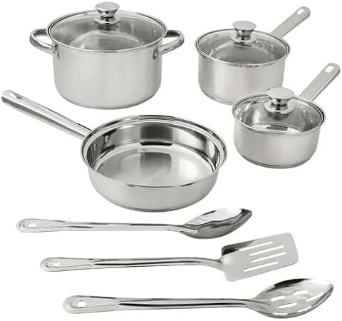 10-Piece Stainless Steel Cookware Set with Glass Lids