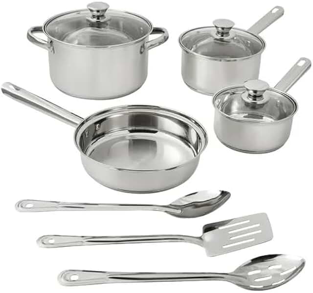 10-Piece Stainless Steel Cookware Set with Glass Lids