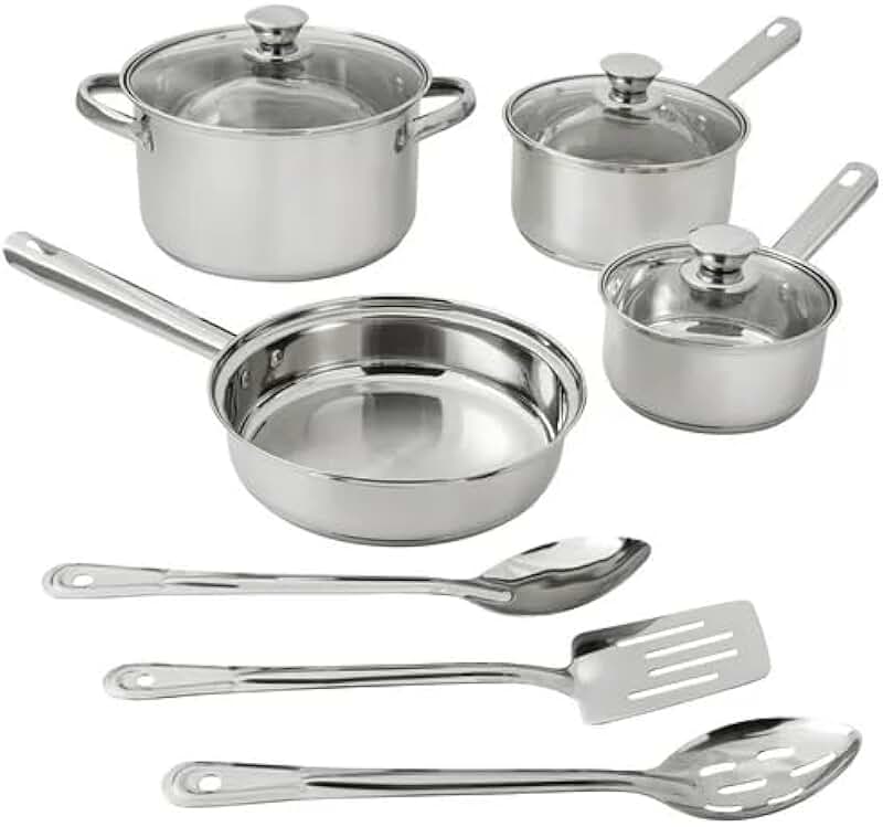 10-Piece Stainless Steel Cookware Set with Glass Lids