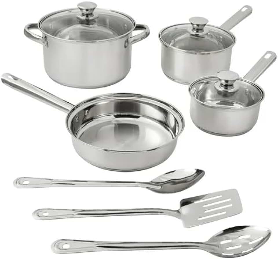 10-Piece Stainless Steel Cookware Set with Glass Lids