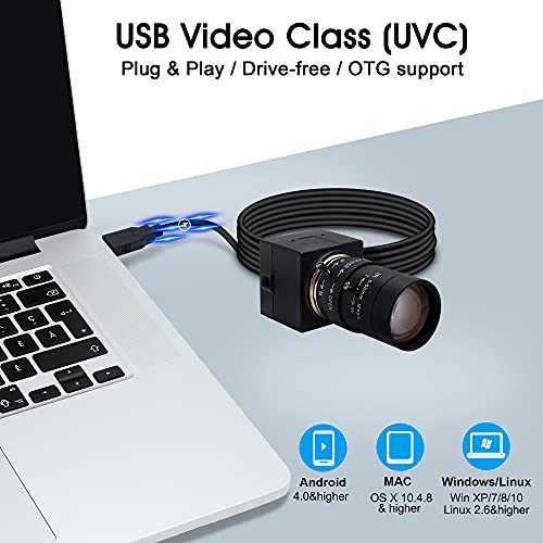 Telephoto Webcam Mac Compatible 1MP USB Camera with 5-50mm Optical Zoom Lens Manual Focus Webcam UVC PC Cam for Windows Linux Android MAC,1280x720 USB2.0 CMOS Video Camera for Security,Streaming