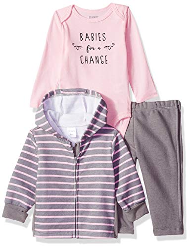 Ultimate Baby Zippin Zip Pant with Bodysuit and Fleece Hoodie, Pink/Grey Stripe, 18-24 Months