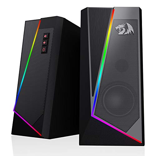GS520 RGB Desktop Speakers, 2.0 Channel PC Computer Stereo Speaker with 6 Colorful LED Modes, Enhanced Sound and Easy-Access Volume Control, USB Powered w/ 3.5mm Cable