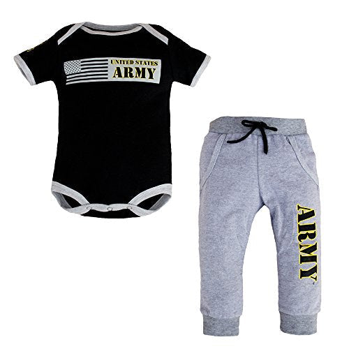 U. S. Army 2pc Baby Boys Army Bodysuit Pants Set Black   Gray  0-3 Months