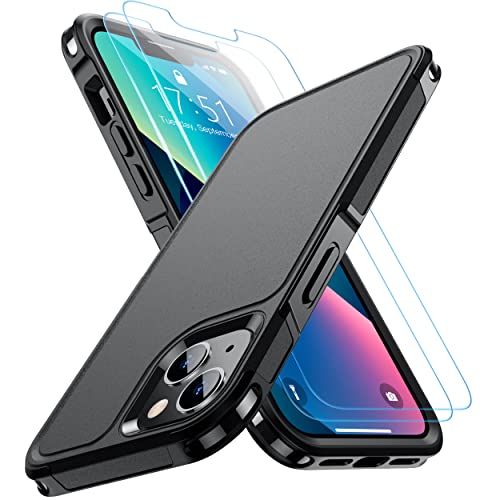 Designed for iPhone 13 Case & Designed for iPhone 14 Case, [10 FT Military Grade Drop Protection] [with 2 pcs Tempered Glass Screen Protector] Cover for iPhone 14 & 13 6.1 inch (Black)