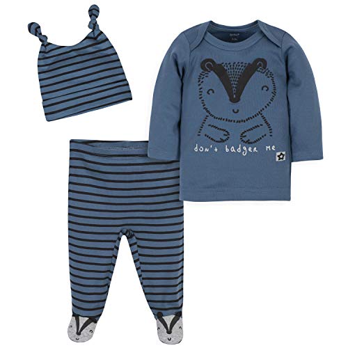 Baby Boys  3-Piece Shirt, Footed Pant, and Cap Set, 0-3 Months, Blue black