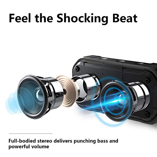 IPX7 Waterproof Shower Bluetooth Speaker, Portable Wireless Outdoor Speaker with Enhanced Bass, Support TF Card Aux-in, Built-in Mic, 12H Playtime, Hook for Home Pool Beach Bicycle Boating