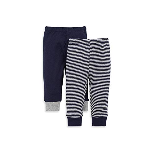 uni   Pants, of 2 Lightweight Knit Infant Bottoms, 100%  Cotton and Toddler Layette Set, Navy Solid/Stripes, 0-3 Months US