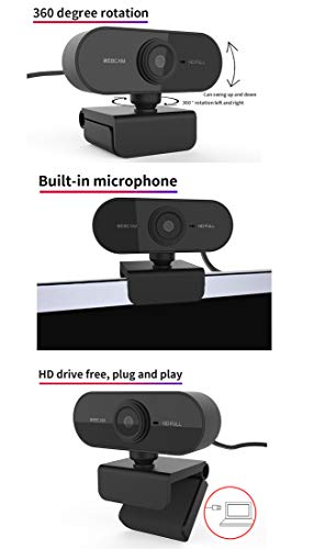 1080p HD Webcam, Noise Reduction Microphone Stream Webcam,HD USB Webcam for PC Desktop Laptop,Used for Video Calling, Conference, Recording, Gaming, Studying with Rotatable Clip