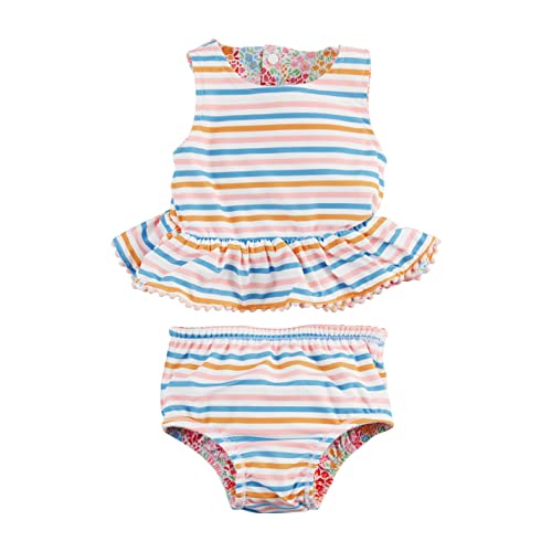 Girls Reversible Swimsuit & Headband Set, Floral/Stripe, 3-6 Months
