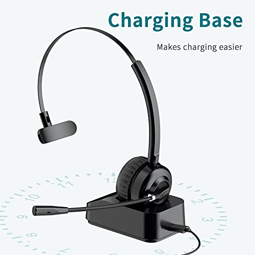 Bluetooth Headset,Trucker Bluetooth Headset with Microphone, Up to 20 Hrs Talk Time Wireless Headset with Charging Dock, Mute Function for PC, Call Center, Home Office, Skype
