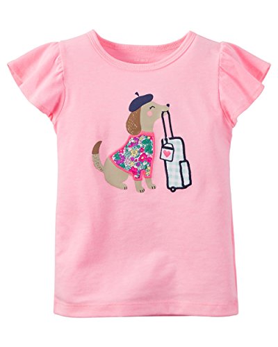 Baby Girls Neon Flutter-Sleeve Tee Paris Dog Pink 3M