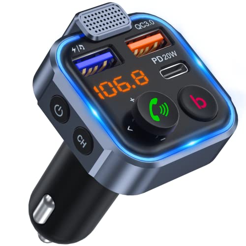 FM Transmitter in-Car Adapter with Bluetooth 5.0 and USB Charger